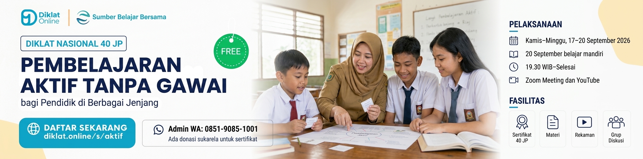 Registrasi Diklat Nasional Pembelajaran Aktif Tanpa Gawai bagi Pendidik di Berbagai Jenjang - diklat.online